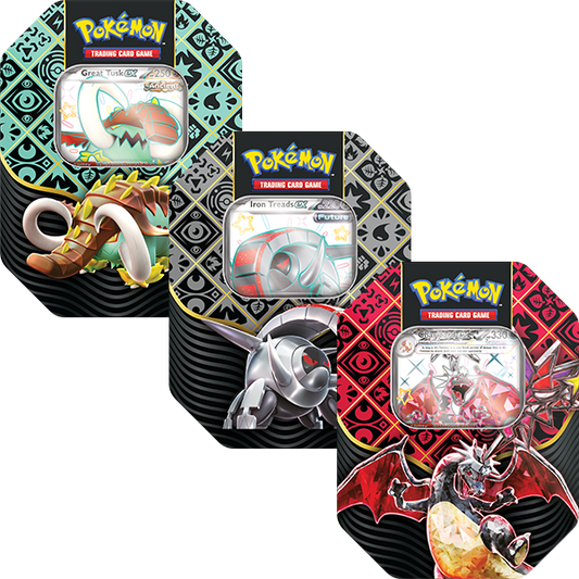 POKEMON PALDEAN FATES TIN BUNDLE GREAT TUSK/IRON TREADS/CHARIZARD